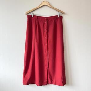 Vintage Red Button Front Midi Skirt | Requirements | Size 14 | 90s Linen-Look